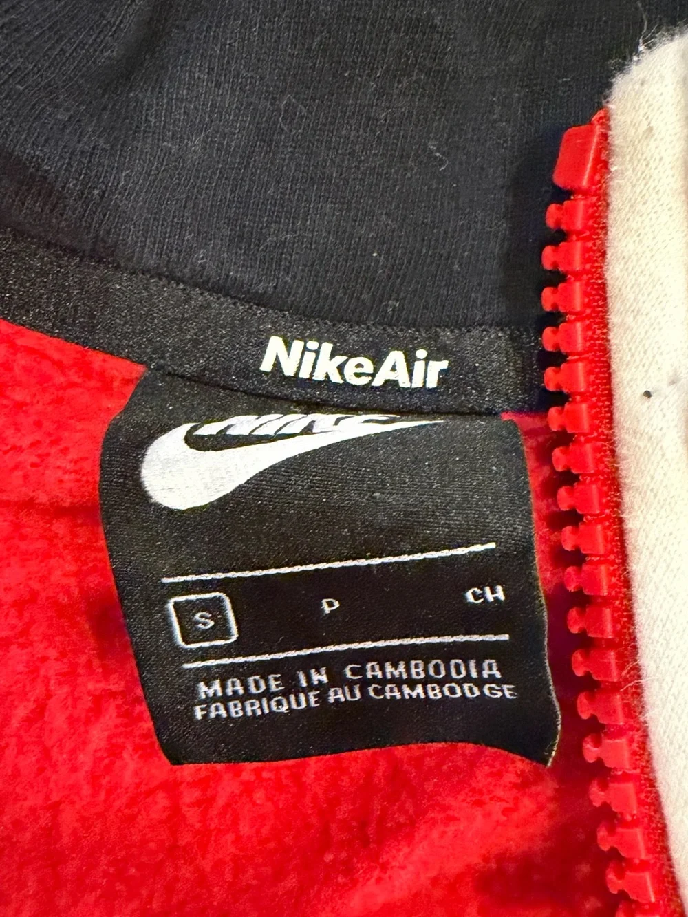 Nike Air White, Red & Black Colorblock Full‑Zip Hoodie